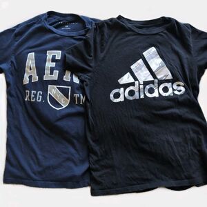 (2) Aeropostale Adidas T-shirts Black & Navy Blue Short Sleeve Cotton Large